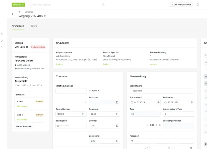 Antragsübersicht in einem Fördermittelmanagement-System Antragsübersicht in einem digitalen Fördermittelmanagement-System