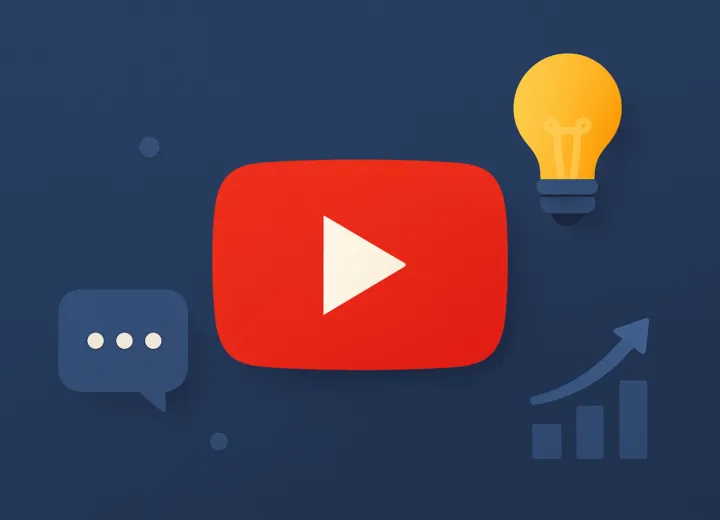 2293f934 1174 49b7 bd22 732f5804f288 YouTube-Play-Symbol mit Glühbirne, Sprechblase und steigendem Balkendiagramm