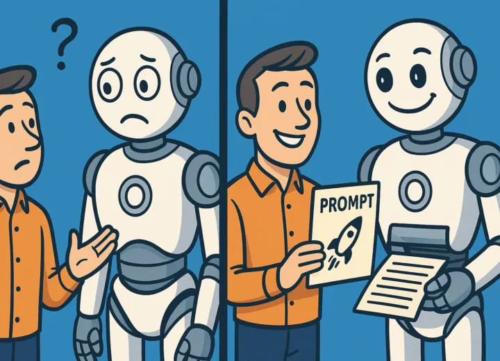 Man and Robot Collaborate on Ideas Illustration: Mensch und Roboter arbeiten gemeinsam an Ideen